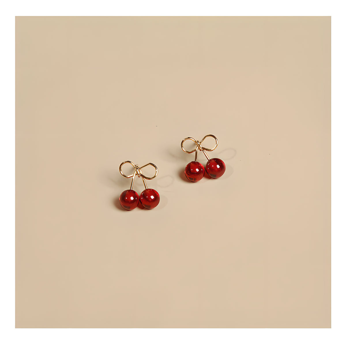 Red Cherry Stud Earrings S925 Silver with Synthetic Red Zircon