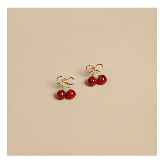 Red Cherry Stud Earrings S925 Silver with Synthetic Red Zircon