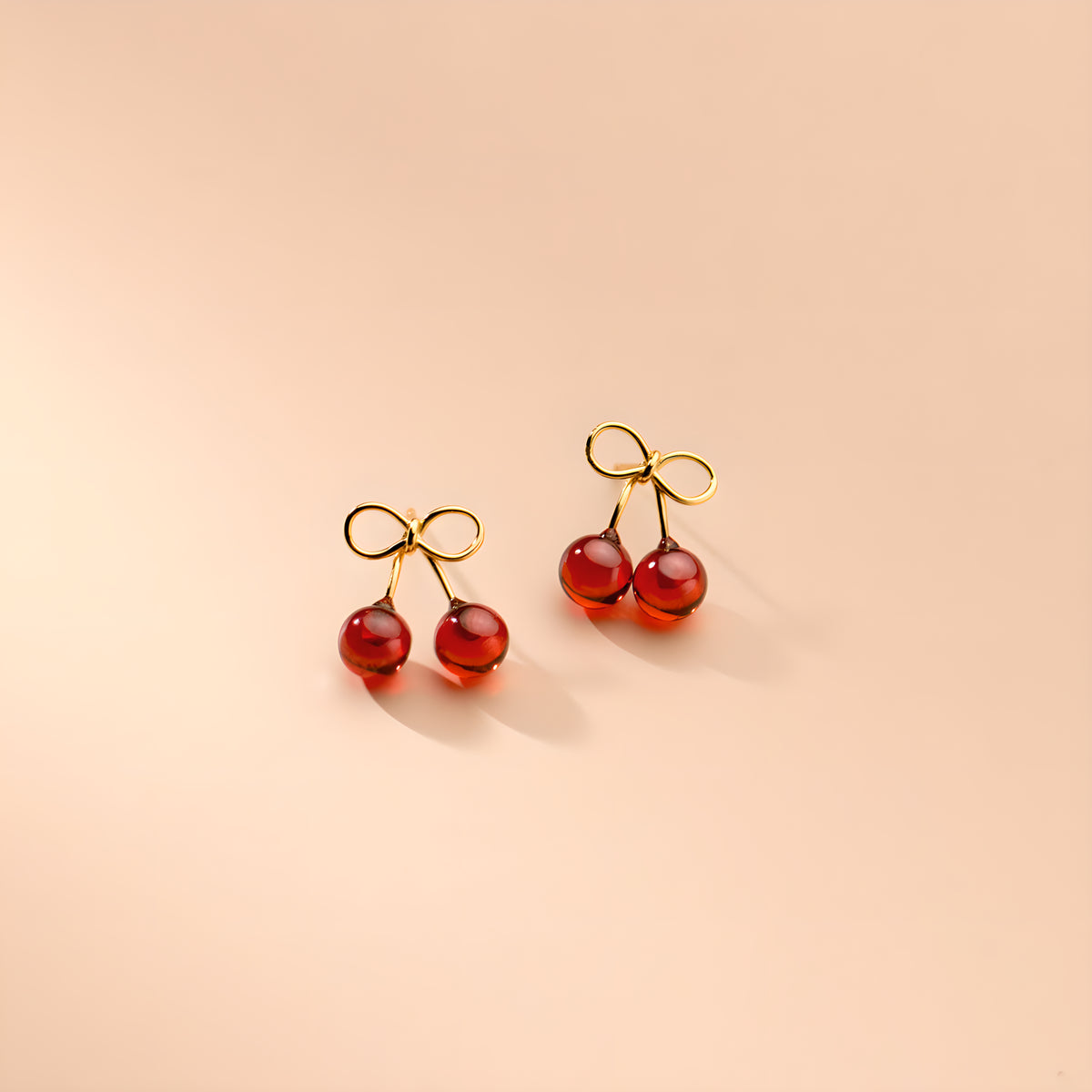Red Cherry Stud Earrings S925 Silver with Synthetic Red Zircon