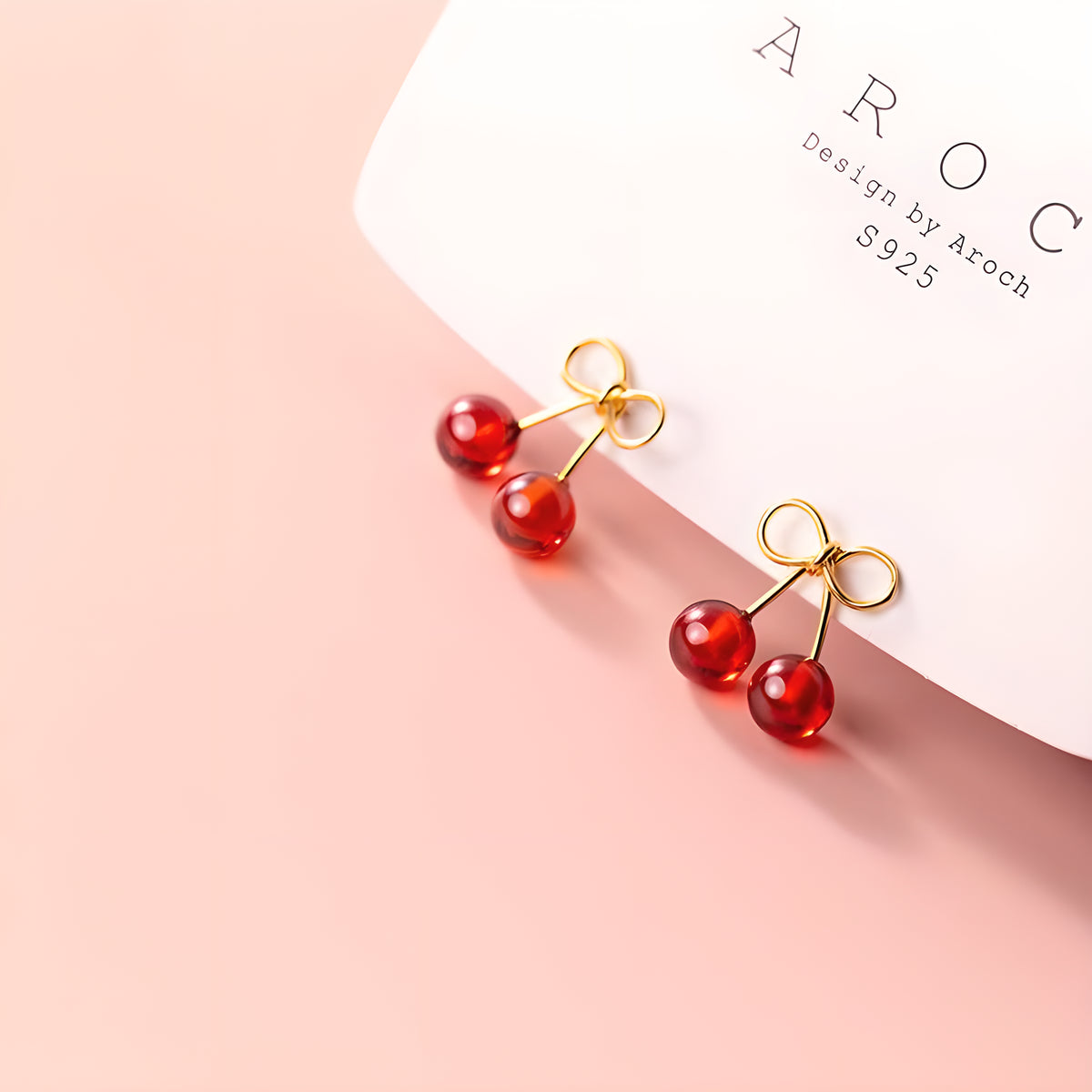 Red Cherry Stud Earrings S925 Silver with Synthetic Red Zircon