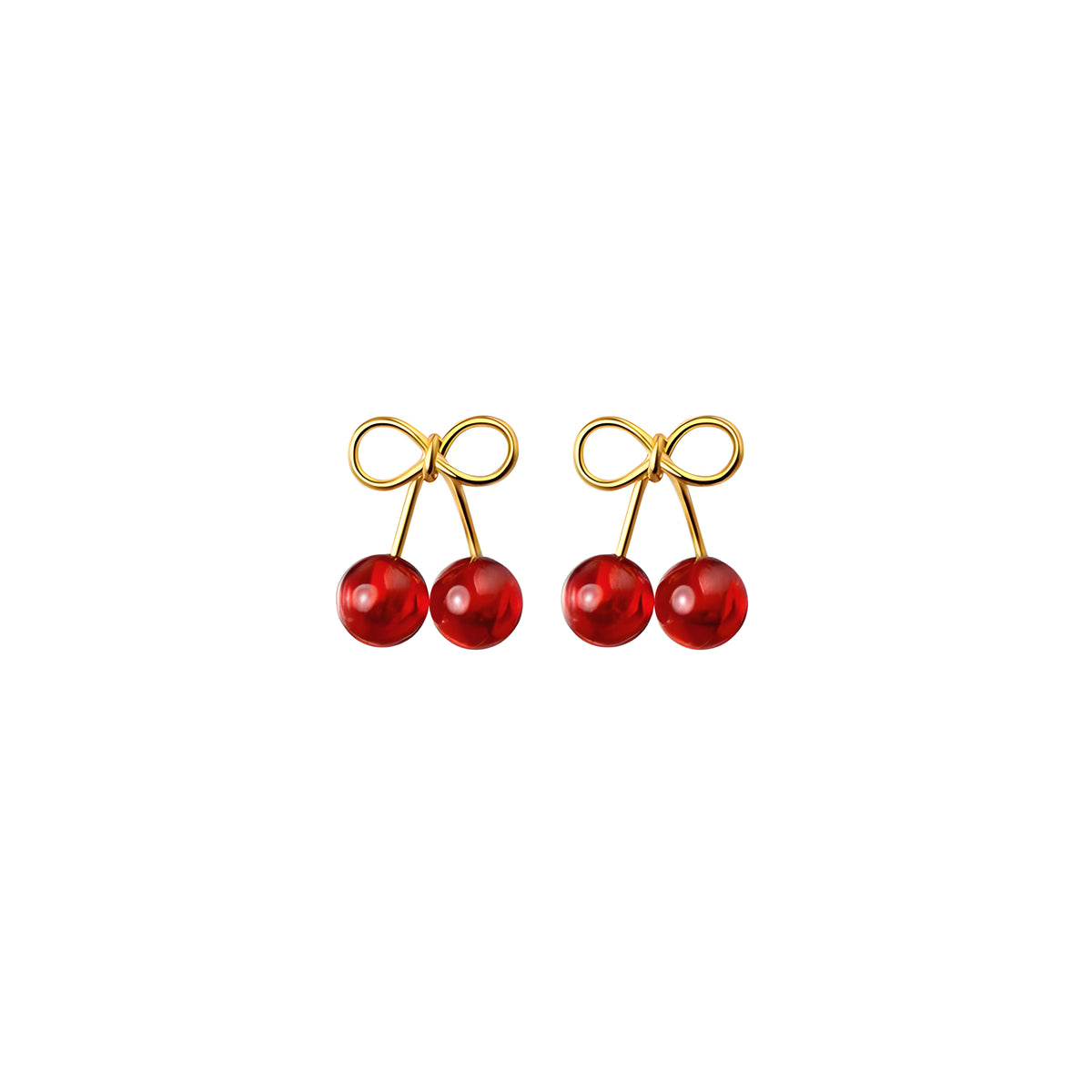 Red Cherry Stud Earrings S925 Silver with Synthetic Red Zircon