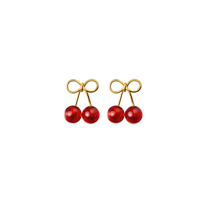Red Cherry Stud Earrings S925 Silver with Synthetic Red Zircon