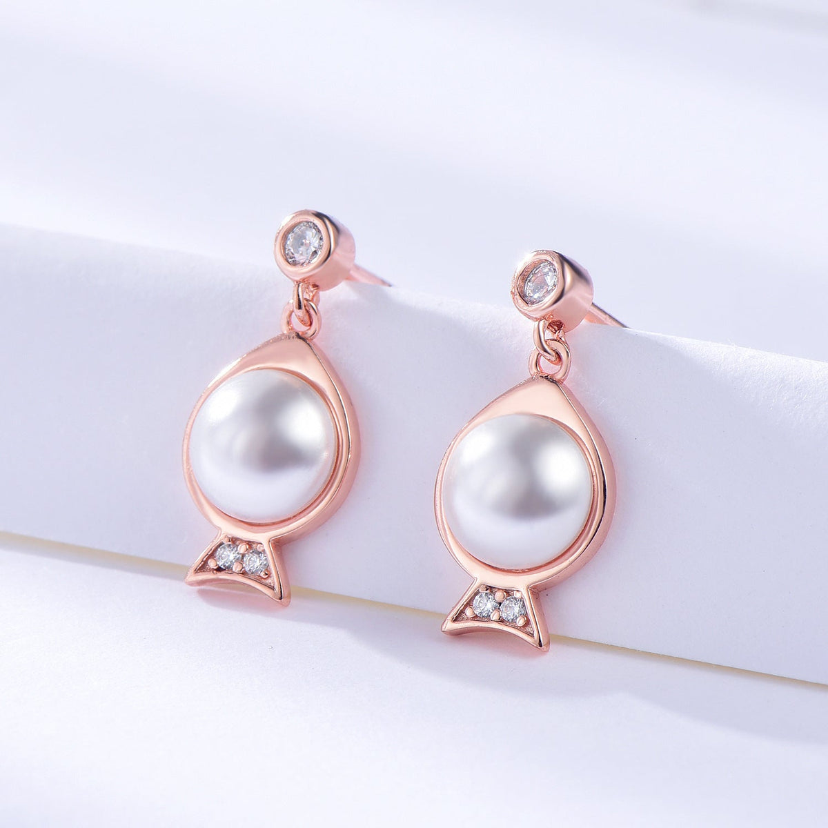 S925 Sterling Silver Fish Pearl Stud Earrings Minimalist Rose Gold