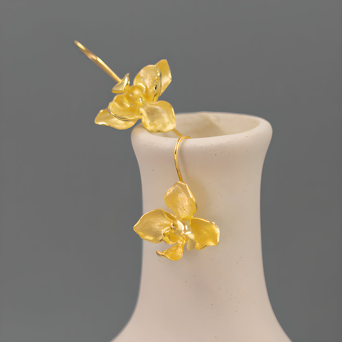 Butterfly and Orchid S925 Sterling Silver Literary Vintage Floral Earrings