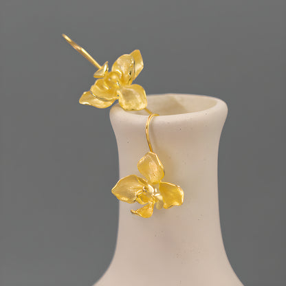 Butterfly and Orchid S925 Sterling Silver Literary Vintage Floral Earrings