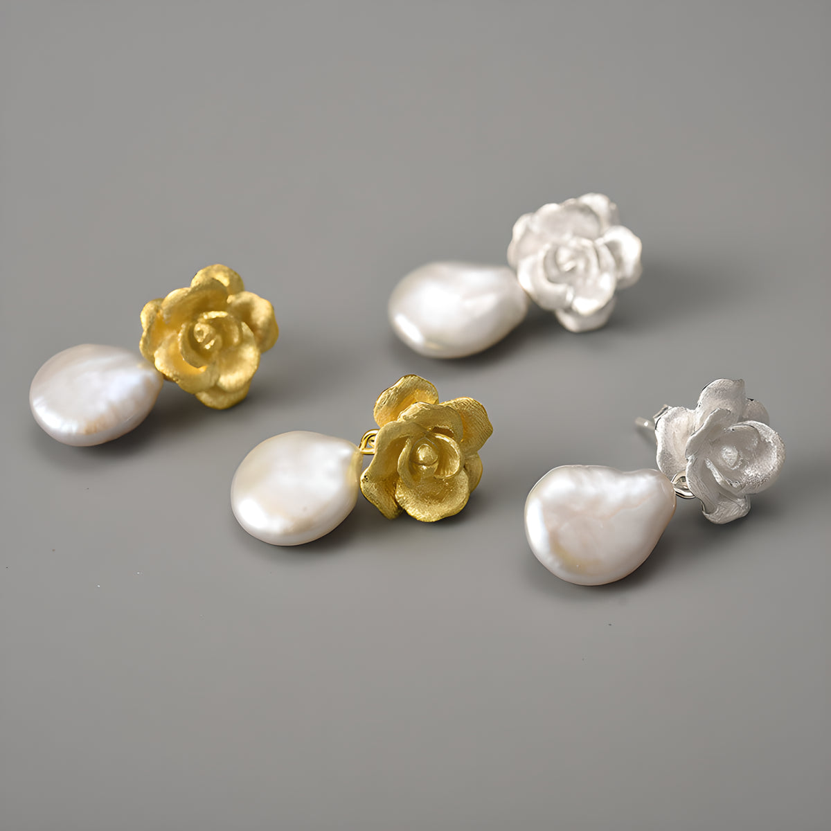 S925 Sterling Silver Camellia Flower Earrings Vintage Style