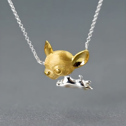 S925 Sterling Silver Cute Chihuahua Dog Movable Pendant Necklace