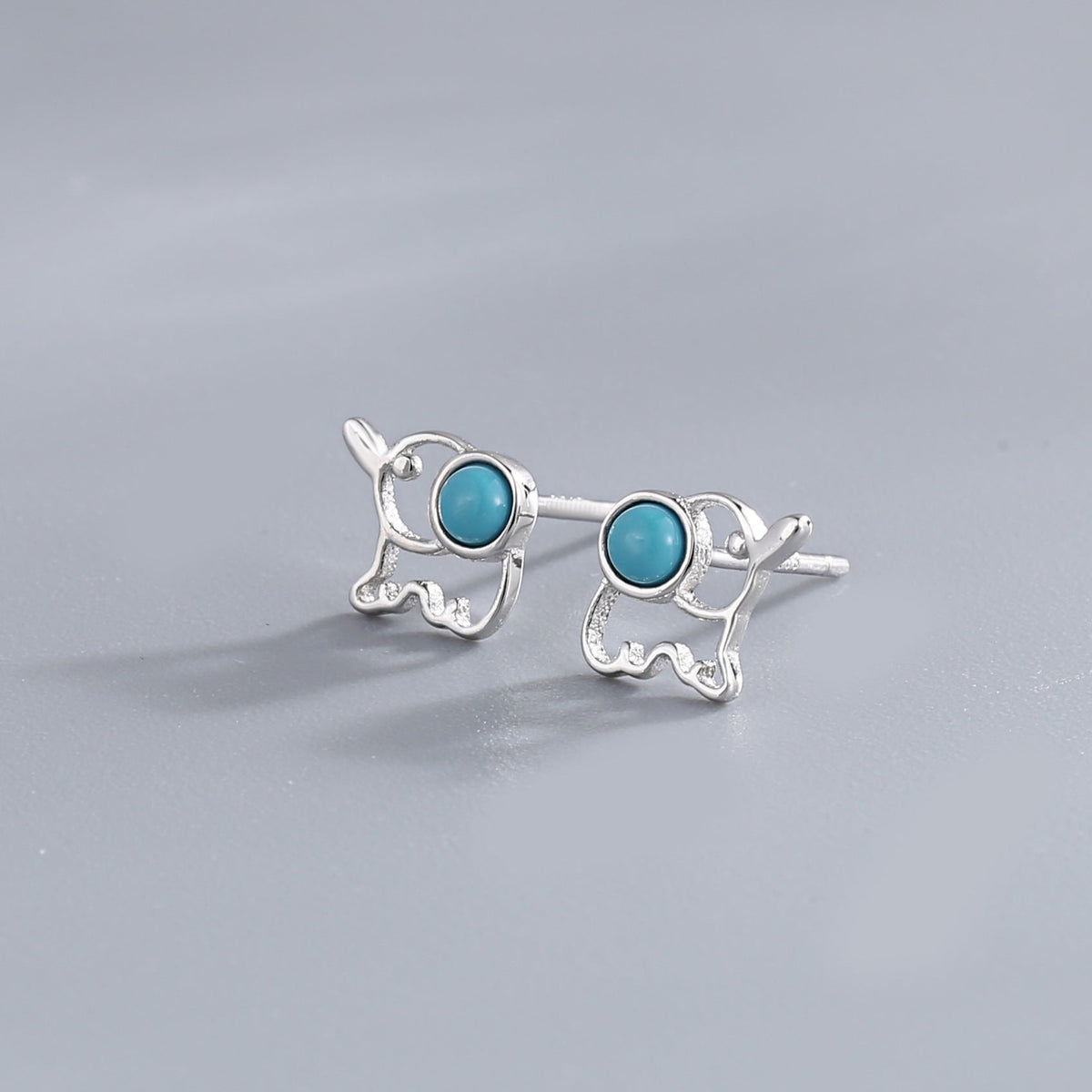 韩版新款S925纯银绿松石迷你精美简约大象耳钉气质款耳饰品