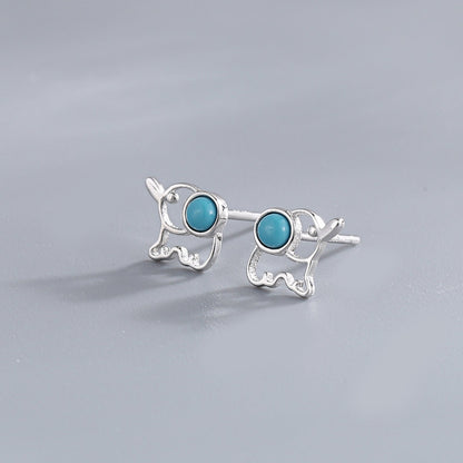 韩版新款S925纯银绿松石迷你精美简约大象耳钉气质款耳饰品