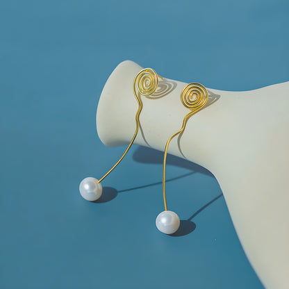 Geometric Curved Pearl Earrings S925 Sterling Silver