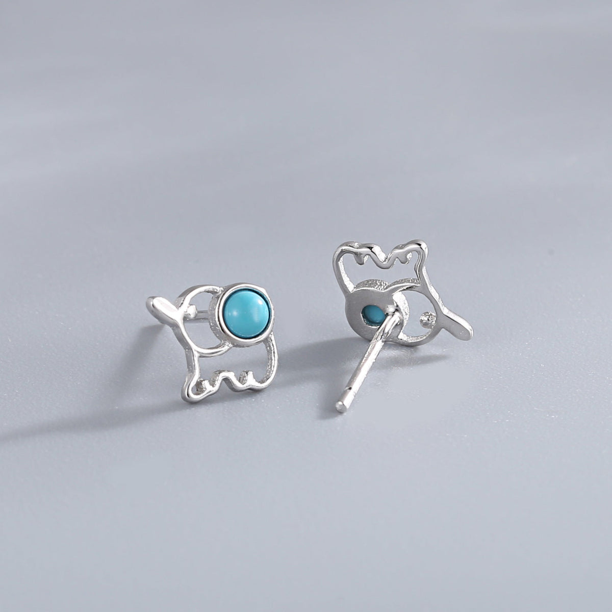 韩版新款S925纯银绿松石迷你精美简约大象耳钉气质款耳饰品