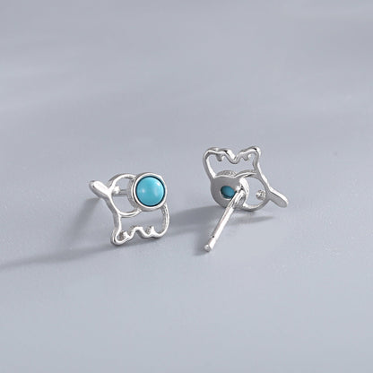 韩版新款S925纯银绿松石迷你精美简约大象耳钉气质款耳饰品