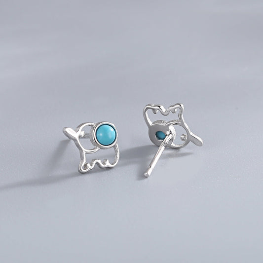 韩版新款S925纯银绿松石迷你精美简约大象耳钉气质款耳饰品