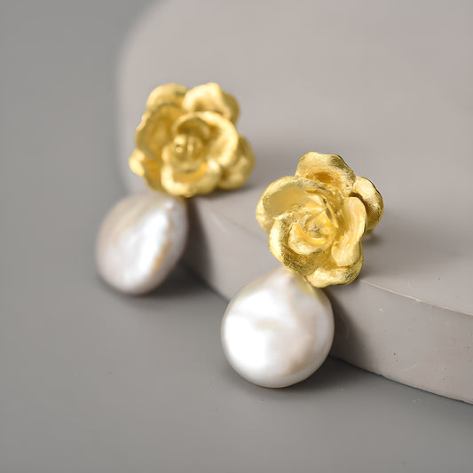 S925 Sterling Silver Camellia Flower Earrings Vintage Style