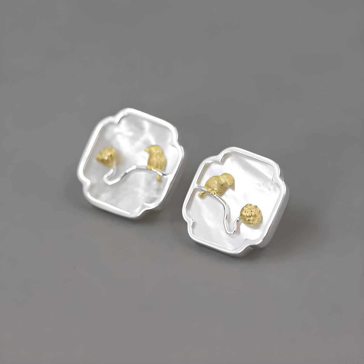 Vintage Bird & Lotus Tassel Earrings with White Shell in S925 Sterling Silver