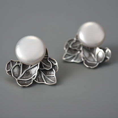 Palace Style Retro Baroque Pearl Multi-Leaf Earrings S925 Sterling Silver