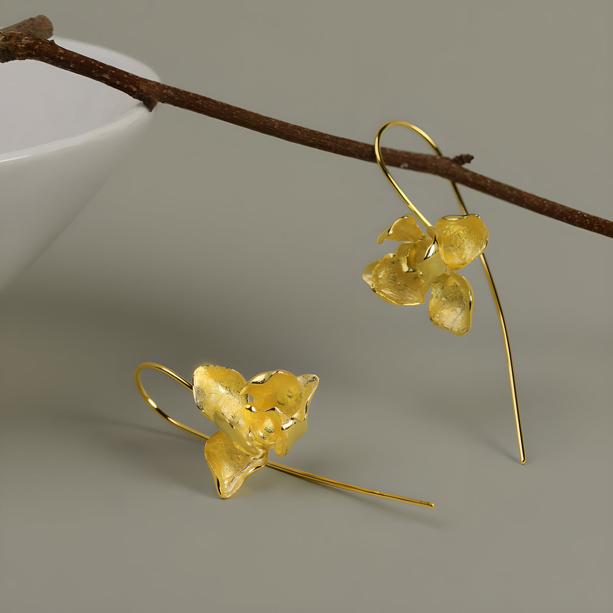 Butterfly and Orchid S925 Sterling Silver Literary Vintage Floral Earrings