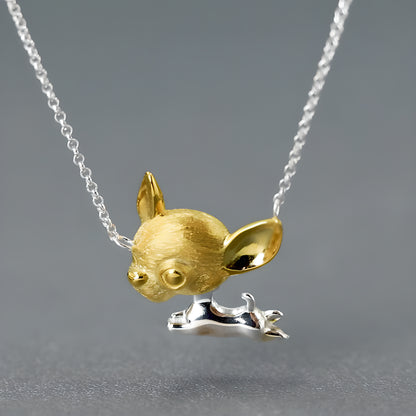 S925 Sterling Silver Cute Chihuahua Dog Movable Pendant Necklace