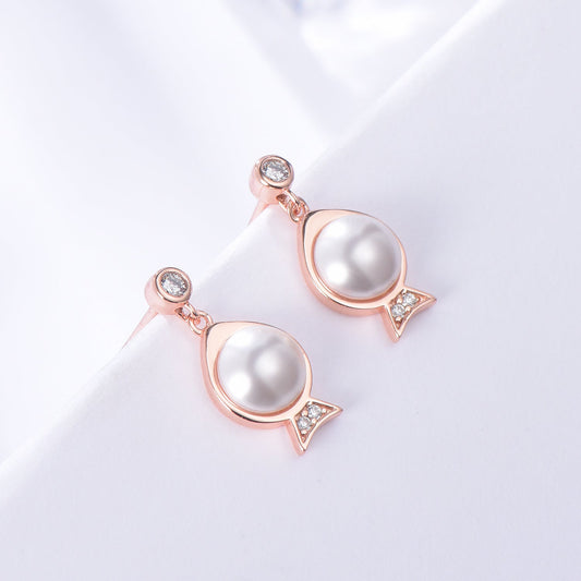 S925 Sterling Silver Fish Pearl Stud Earrings Minimalist Rose Gold