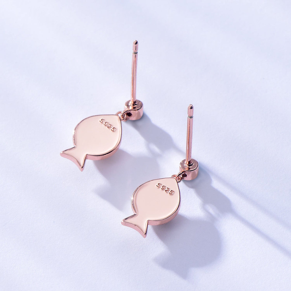 S925 Sterling Silver Fish Pearl Stud Earrings Minimalist Rose Gold
