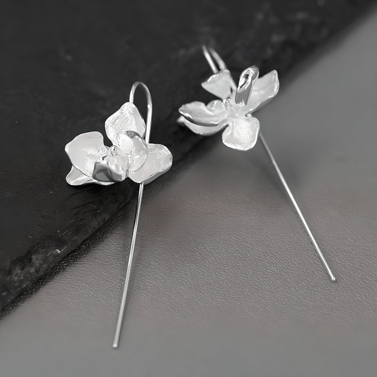 Butterfly and Orchid S925 Sterling Silver Literary Vintage Floral Earrings