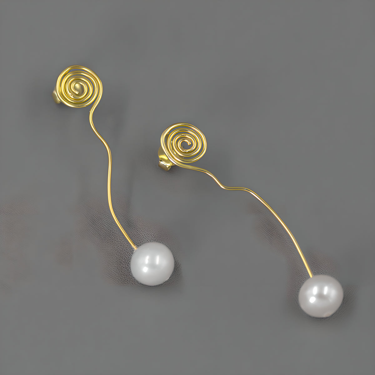 Geometric Curved Pearl Earrings S925 Sterling Silver