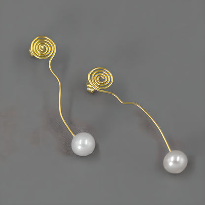 Geometric Curved Pearl Earrings S925 Sterling Silver