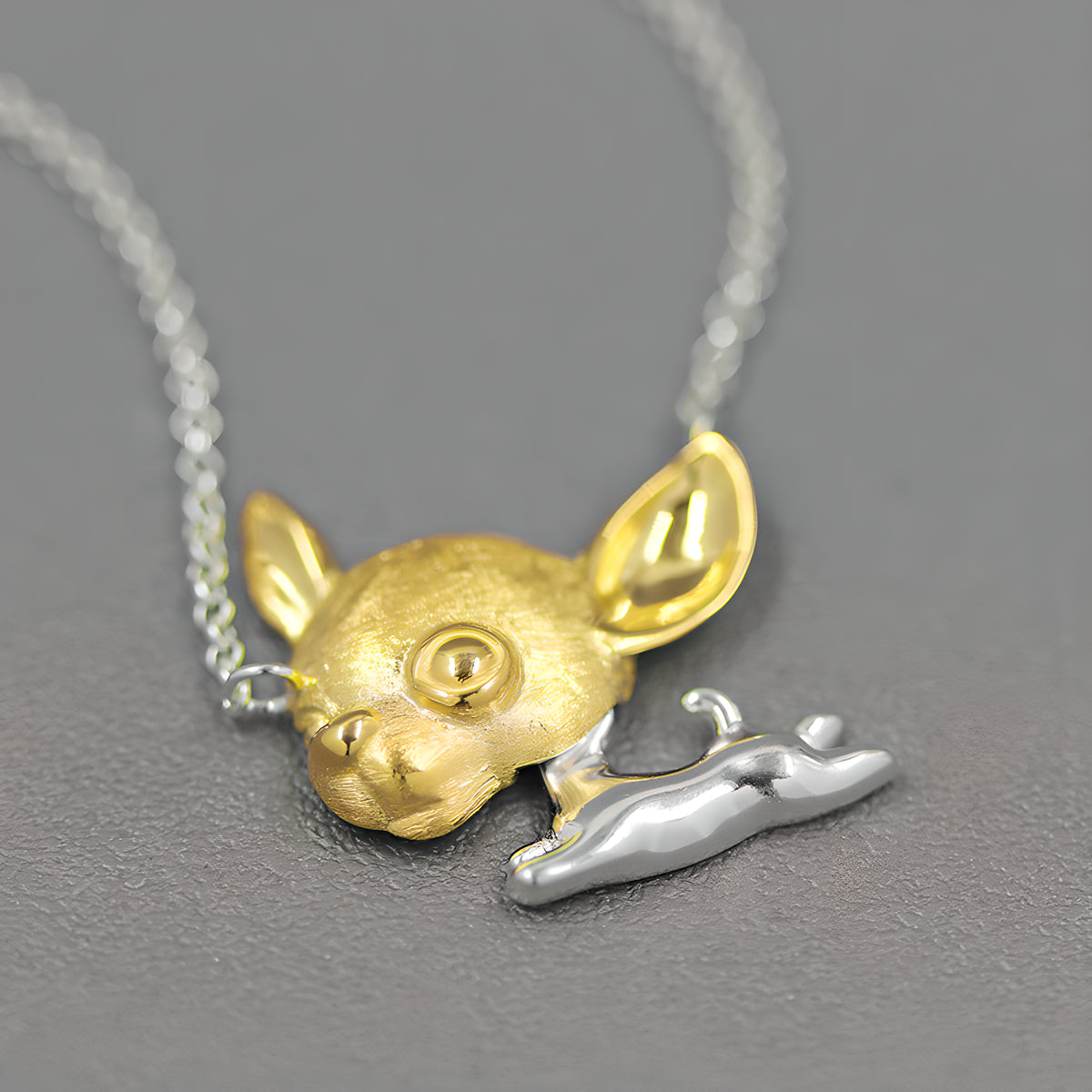 S925 Sterling Silver Cute Chihuahua Dog Movable Pendant Necklace