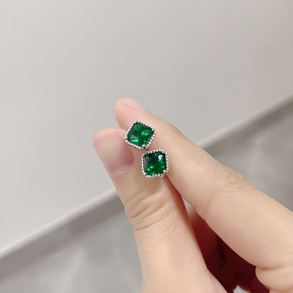 Square Cubic Zirconia Emerald Green Stud Earrings