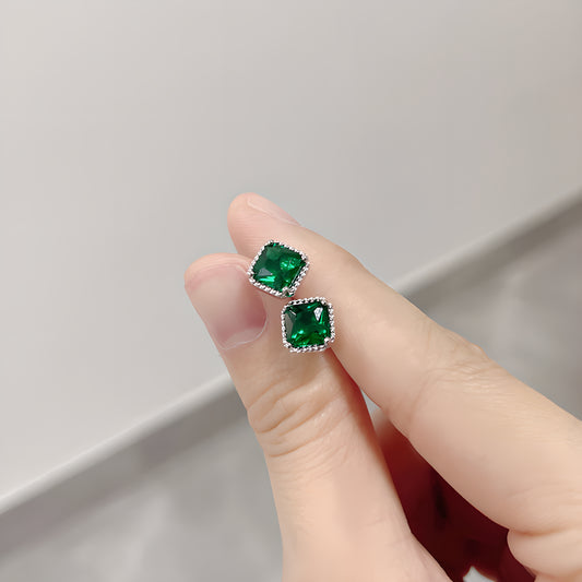 Square Cubic Zirconia Emerald Green Stud Earrings