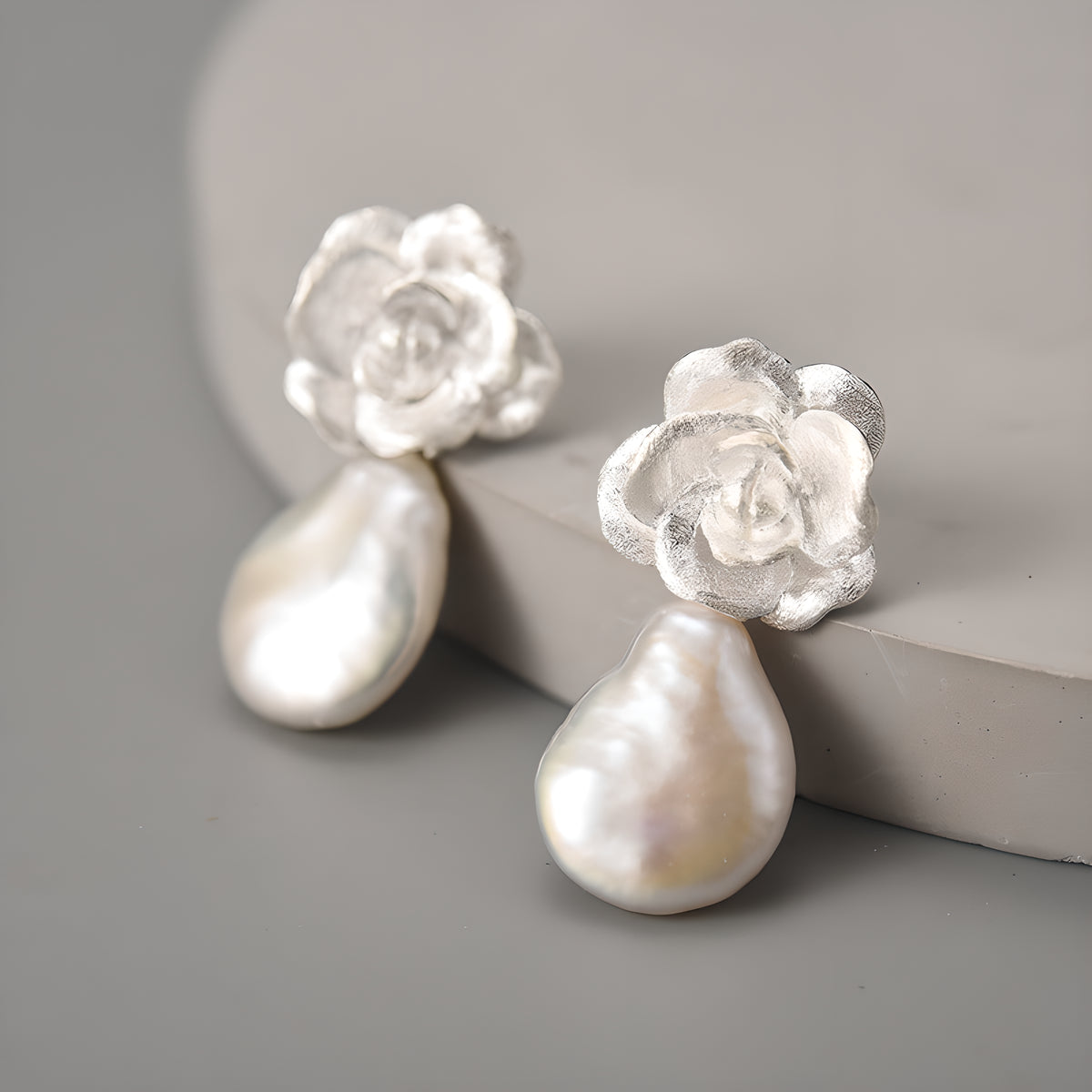 S925 Sterling Silver Camellia Flower Earrings Vintage Style