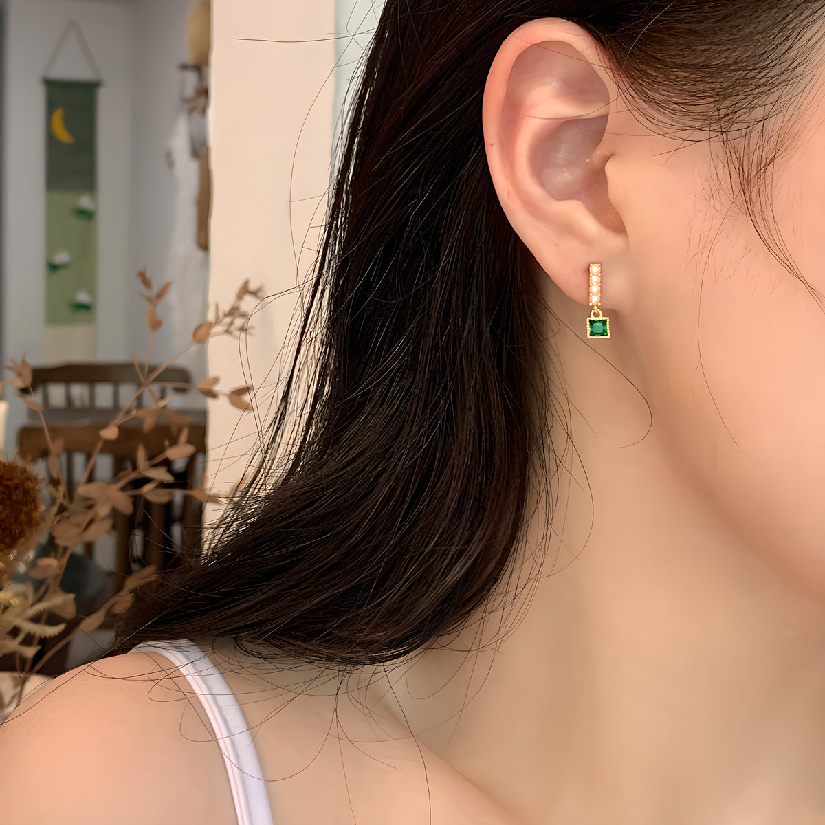 S925 Sterling Silver Pearl Stud Earrings Geometric Design Summer Fashion