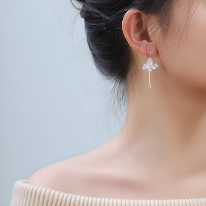 Butterfly and Orchid S925 Sterling Silver Literary Vintage Floral Earrings