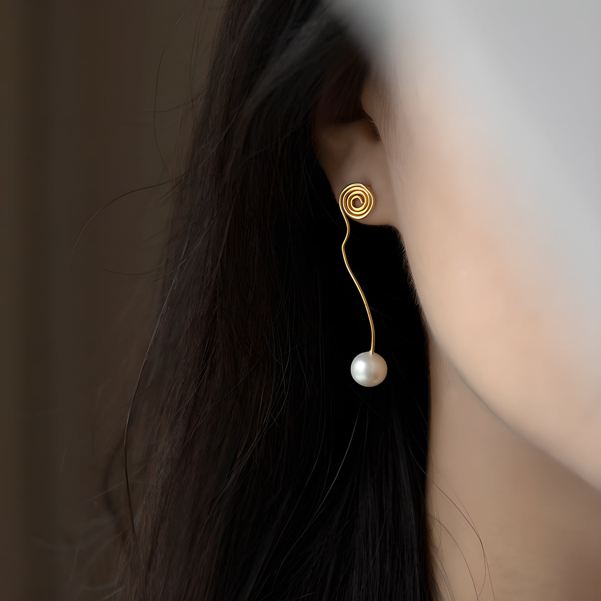 Geometric Curved Pearl Earrings S925 Sterling Silver