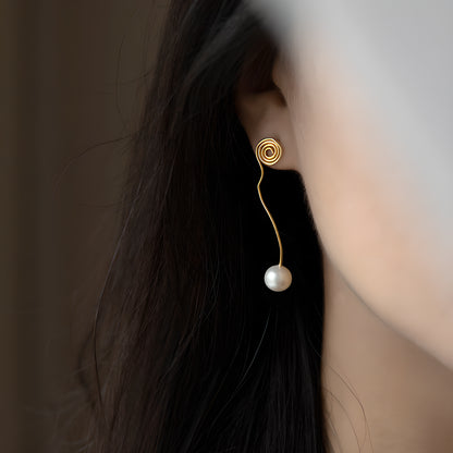 Geometric Curved Pearl Earrings S925 Sterling Silver