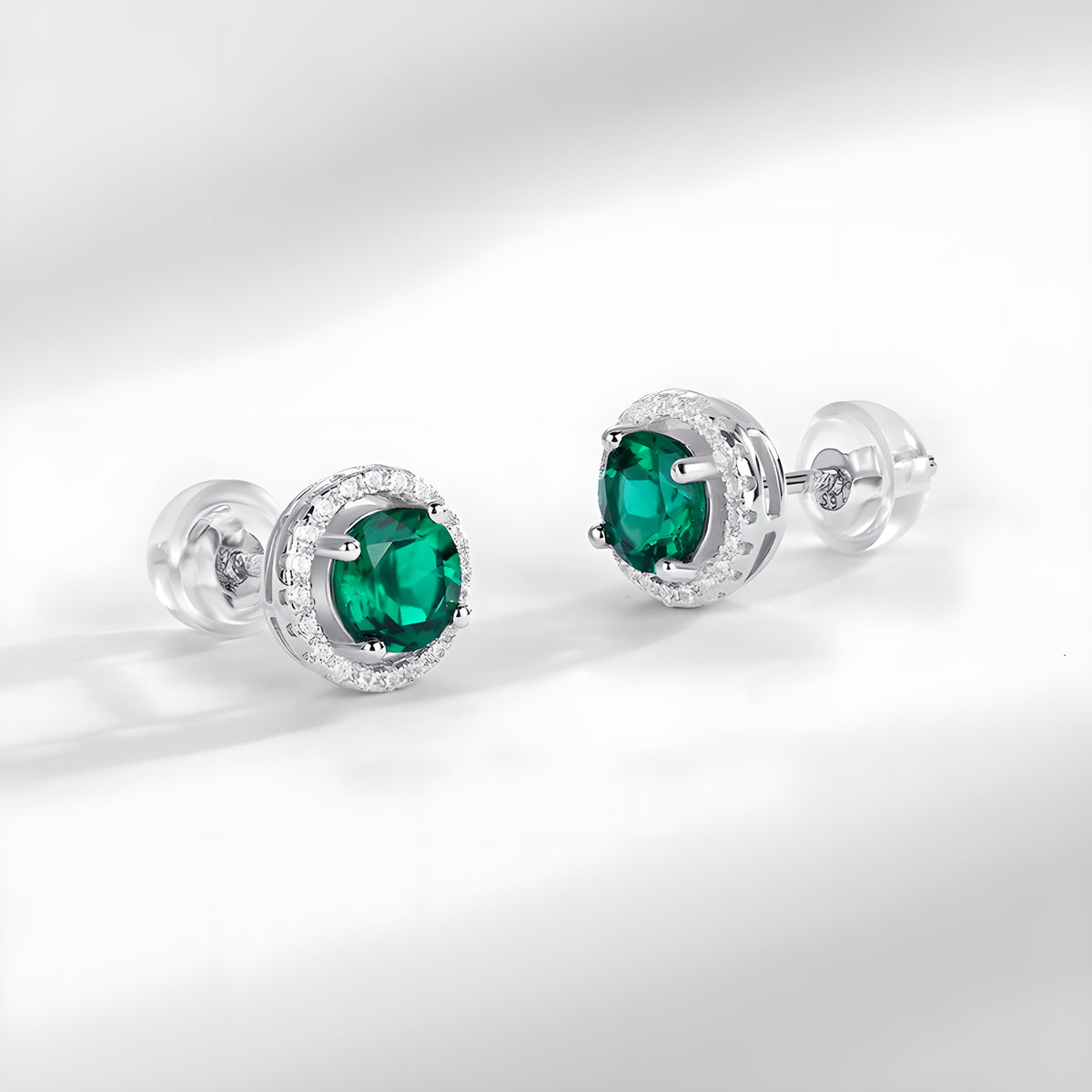 跨境专供S925银耳钉培育祖母绿耳饰女复古轻奢欧美风耳饰跨境代发