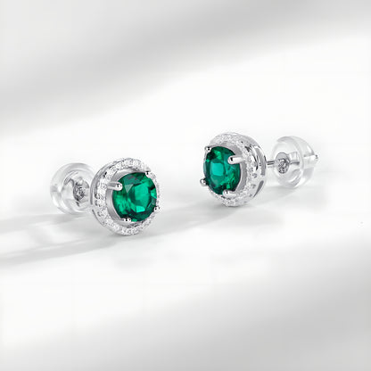 跨境专供S925银耳钉培育祖母绿耳饰女复古轻奢欧美风耳饰跨境代发