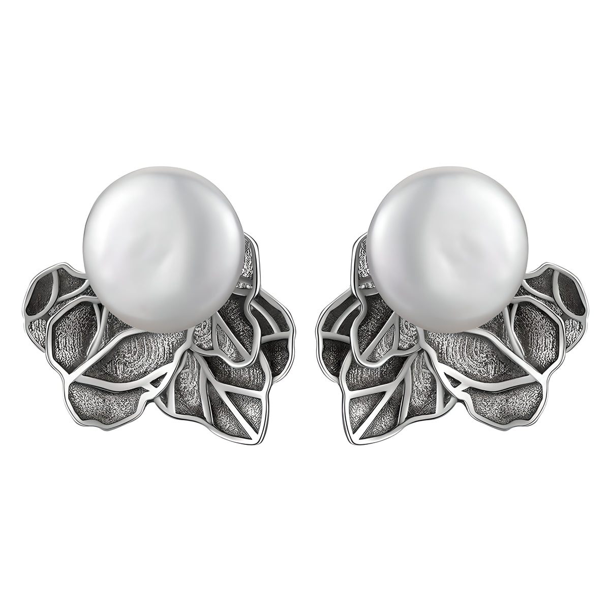 Palace Style Retro Baroque Pearl Multi-Leaf Earrings S925 Sterling Silver