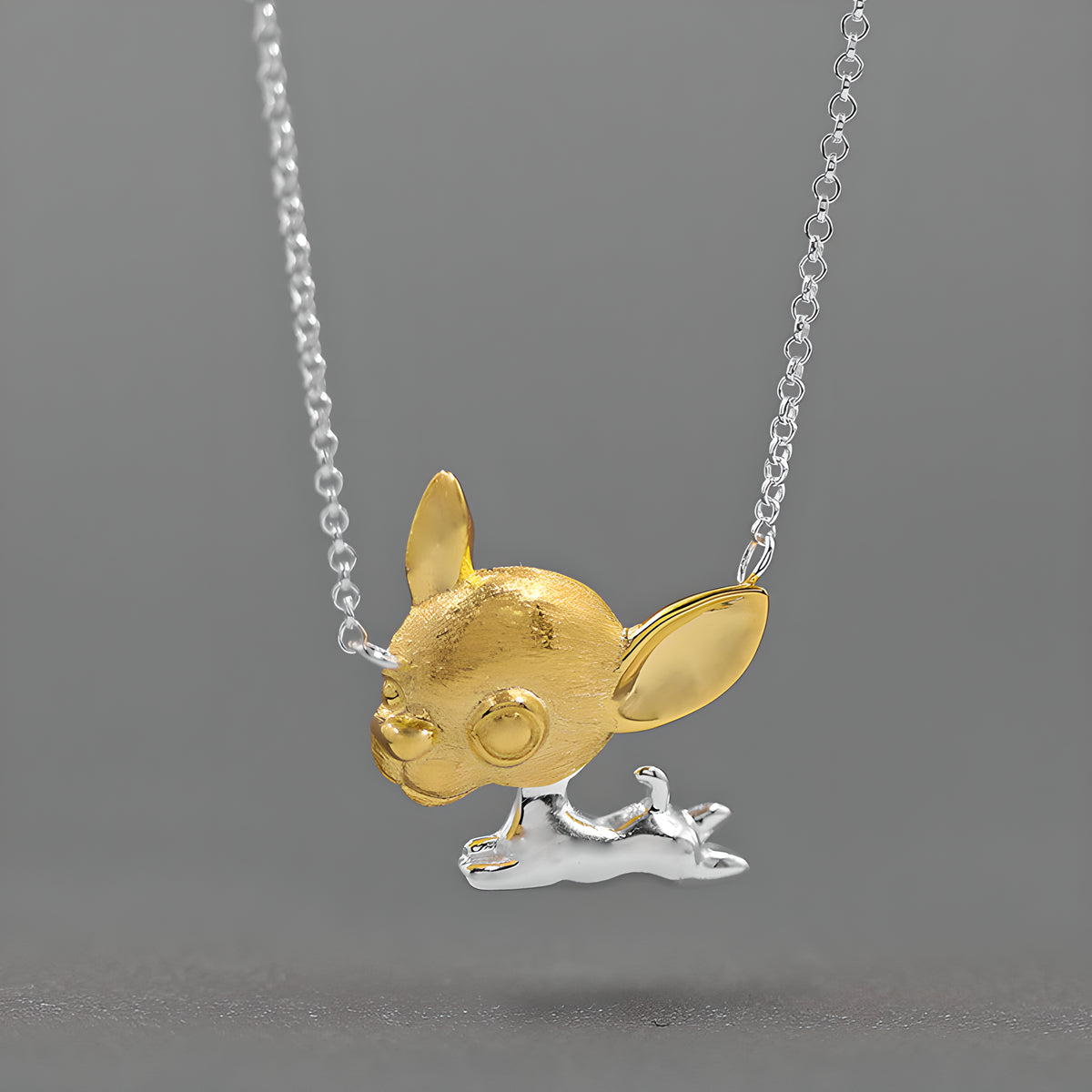 S925 Sterling Silver Cute Chihuahua Dog Movable Pendant Necklace