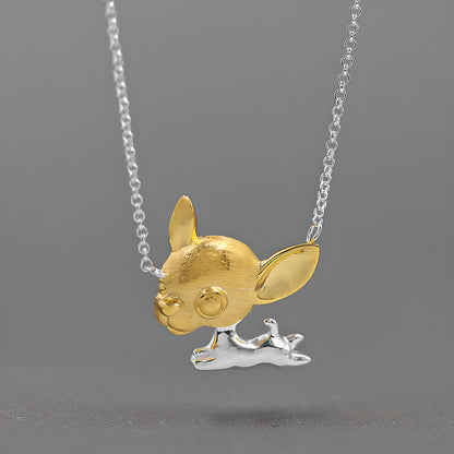S925 Sterling Silver Cute Chihuahua Dog Movable Pendant Necklace