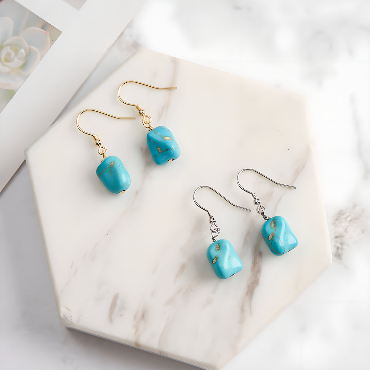 Geometric Turquoise Vintage Drop Earrings S925 Sterling Silver
