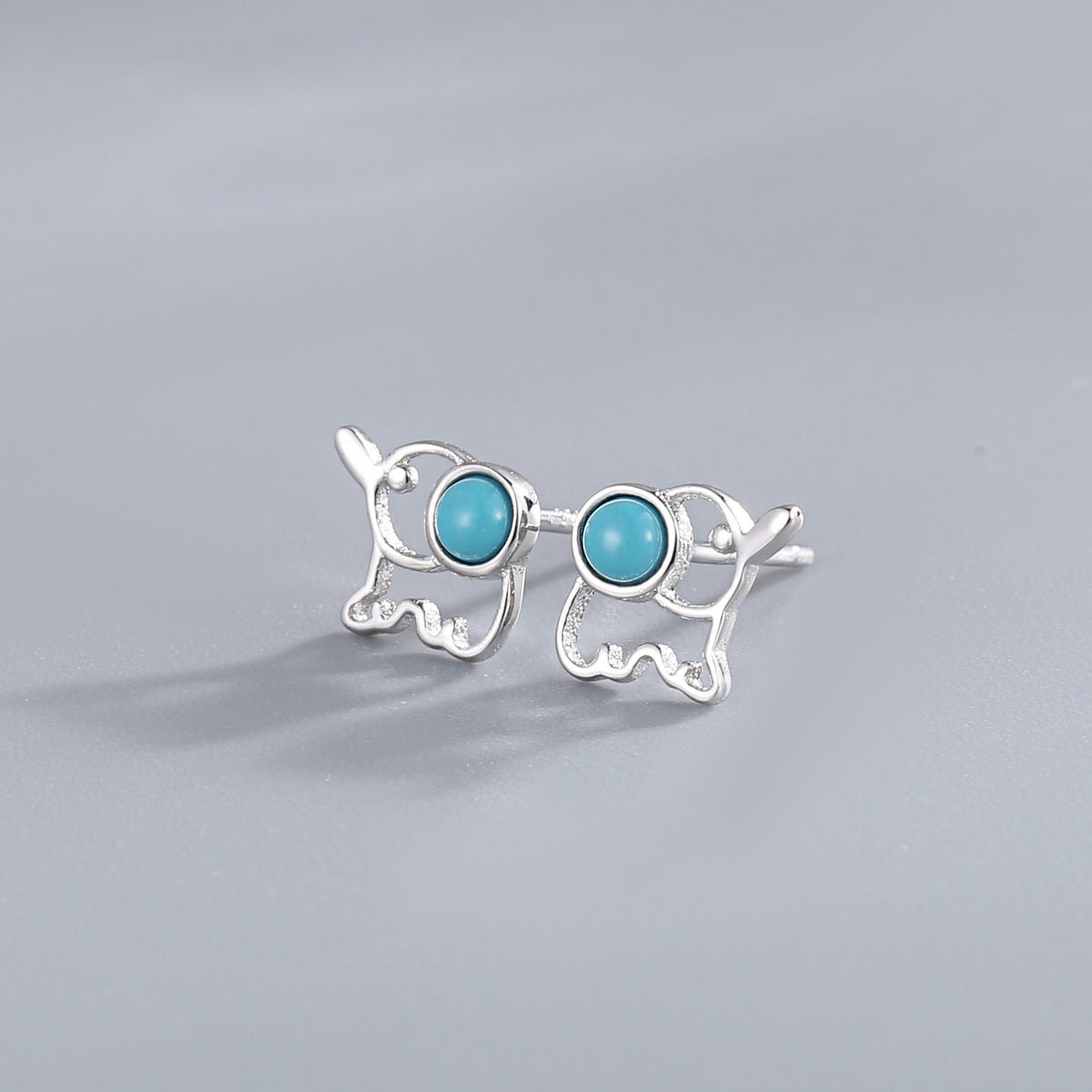 韩版新款S925纯银绿松石迷你精美简约大象耳钉气质款耳饰品