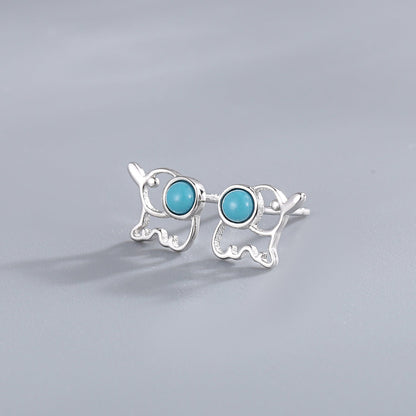 韩版新款S925纯银绿松石迷你精美简约大象耳钉气质款耳饰品