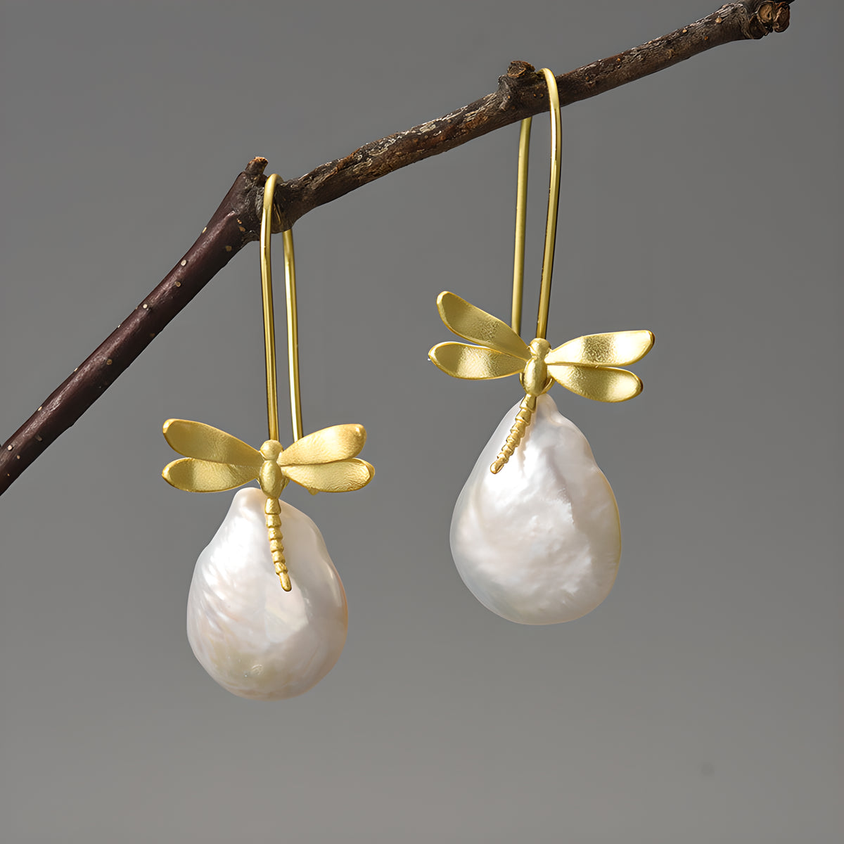 S925 Sterling Silver Detachable Dragonfly Baroque Earrings
