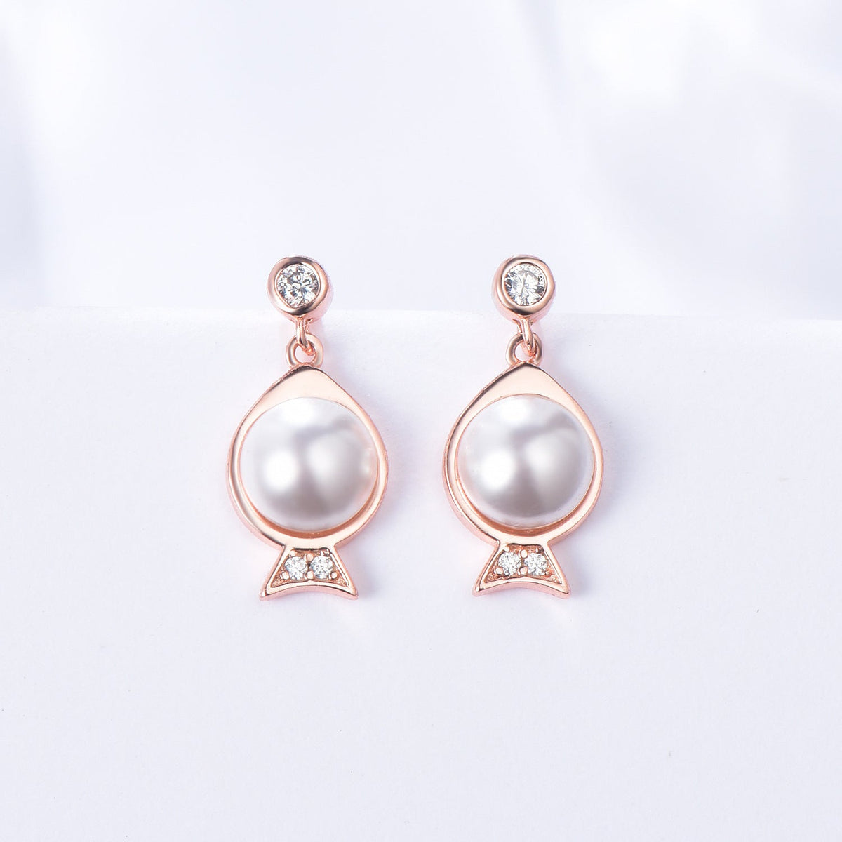 S925 Sterling Silver Fish Pearl Stud Earrings Minimalist Rose Gold