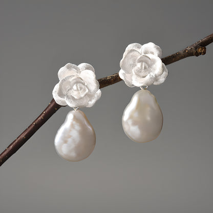 S925 Sterling Silver Camellia Flower Earrings Vintage Style