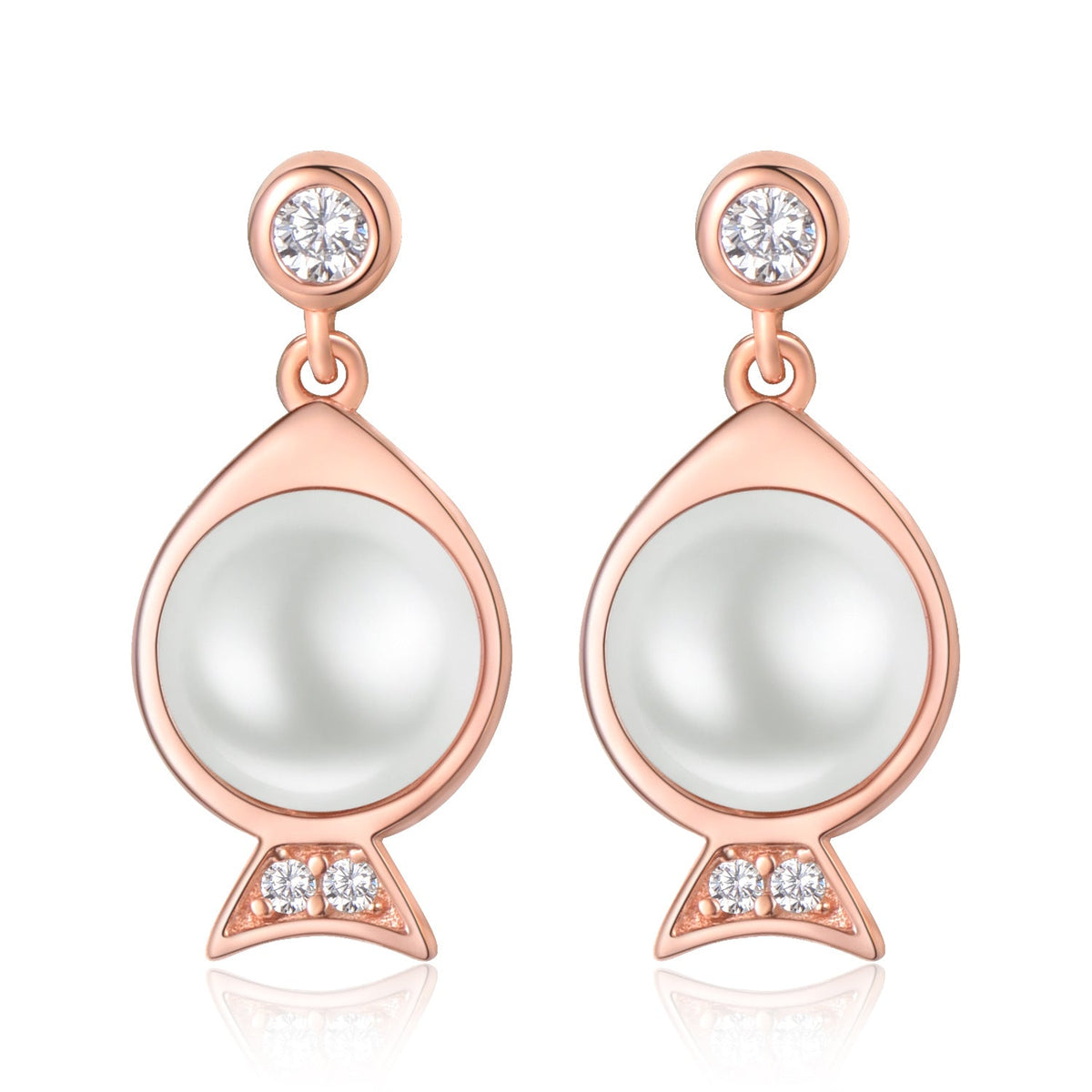 S925 Sterling Silver Fish Pearl Stud Earrings Minimalist Rose Gold