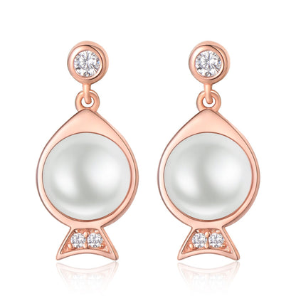 S925 Sterling Silver Fish Pearl Stud Earrings Minimalist Rose Gold