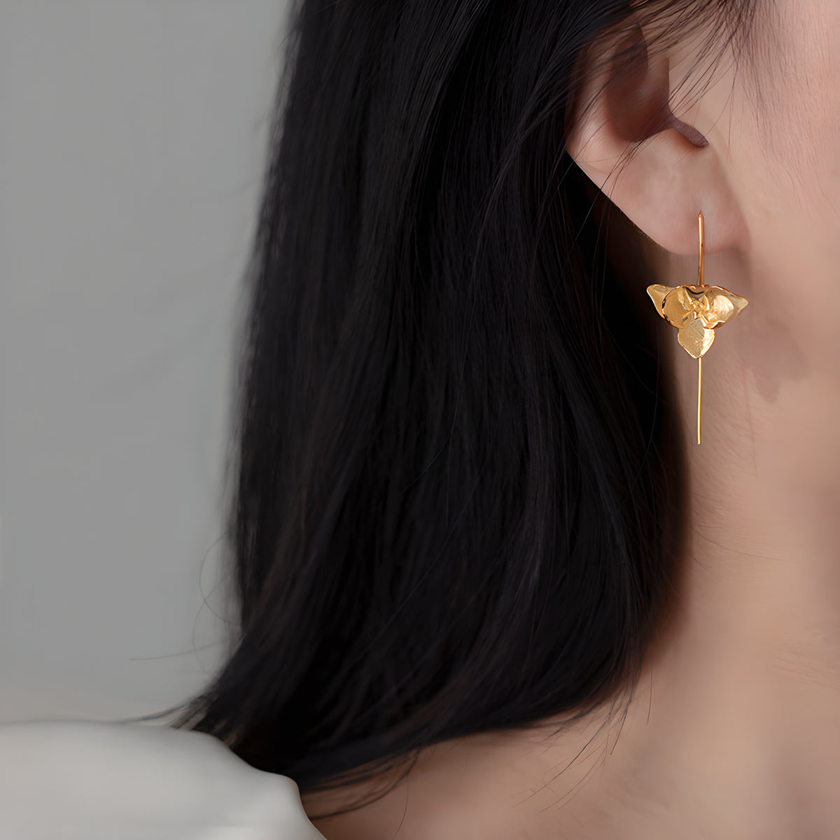 Butterfly and Orchid S925 Sterling Silver Literary Vintage Floral Earrings