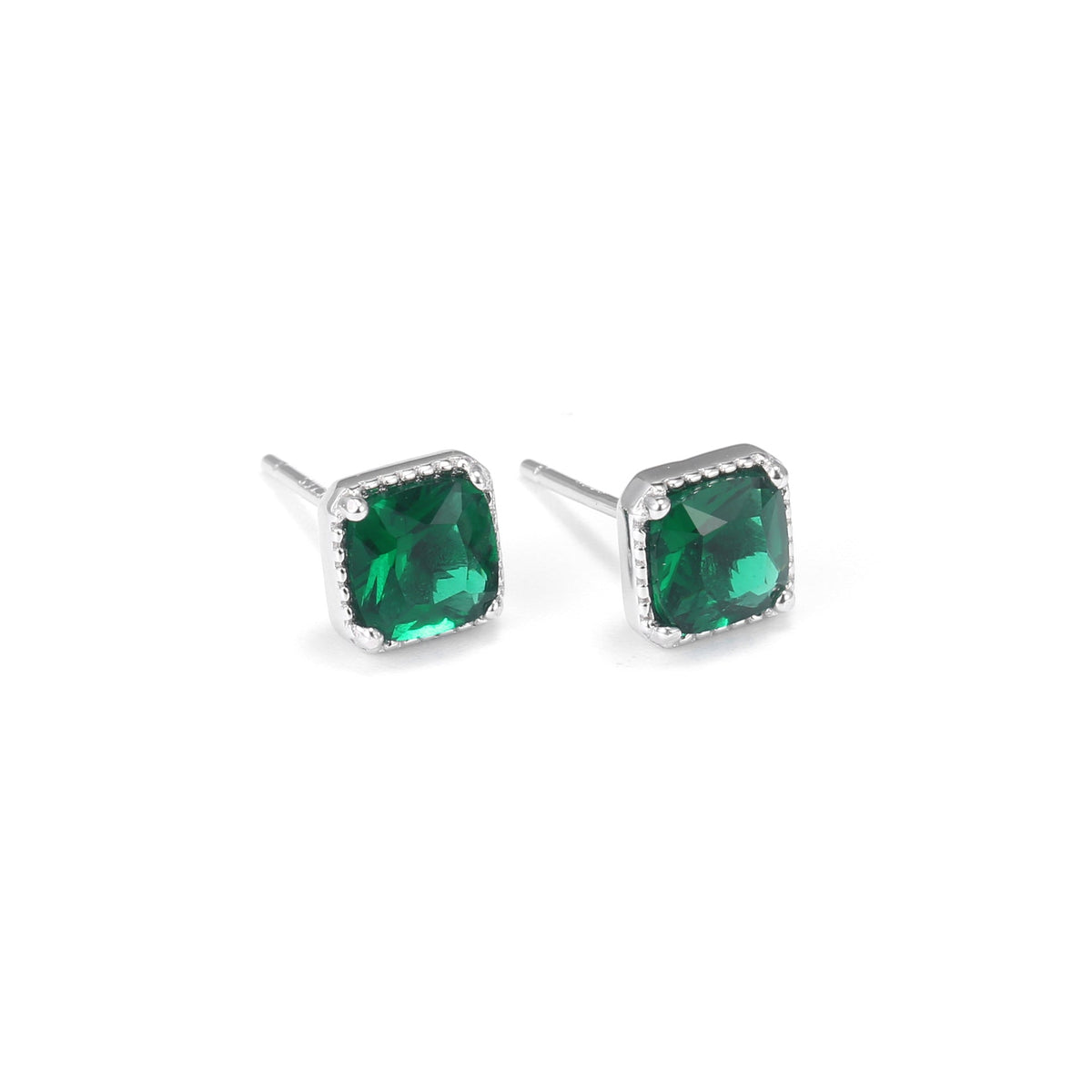 Square Cubic Zirconia Emerald Green Stud Earrings